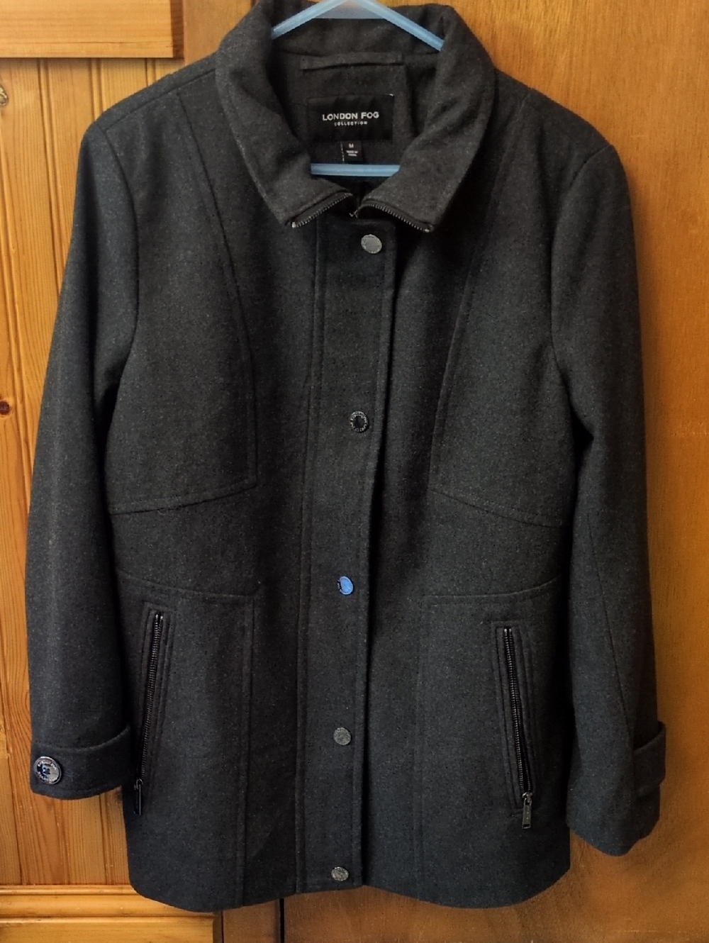 London Fog Dark Charcoal Wool-Blend Pea Coat